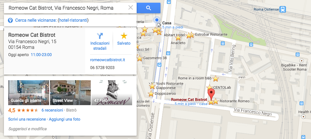 google maps romeow cat bistrot